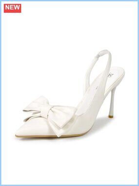 Satin 3D Bow Slingback Pointed Toe High Heel Mule Pumps for Wedding Party